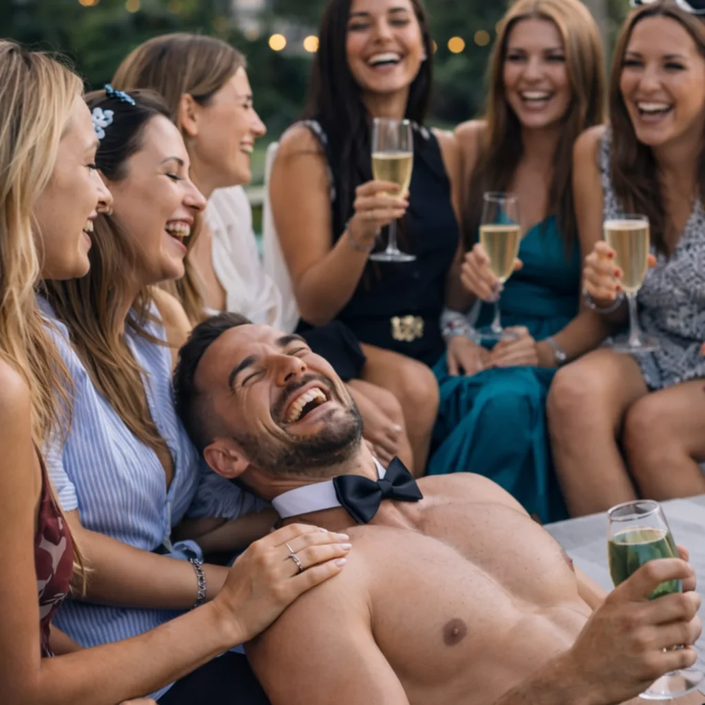 Camarero sexy en Mallorca animando despedida de soltera con grupo de chicas